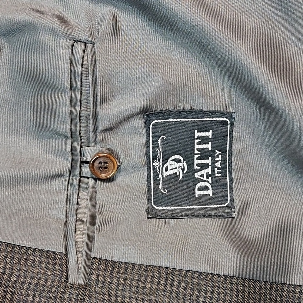 Datti Italy Wool Brown & Black Houndstooth Double Breasted Blazer Jacket 44R - Picture 8 of 16